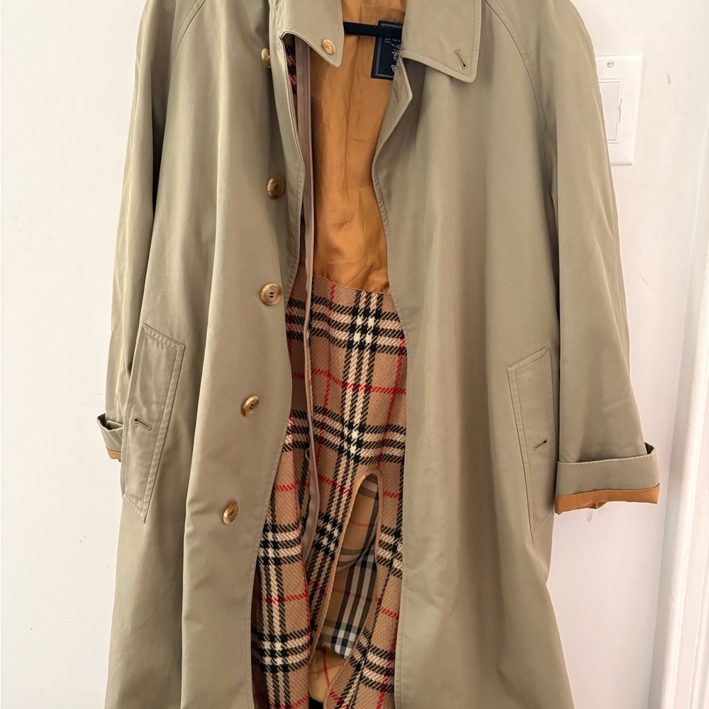 Beige Trench Coat with Plaid Lining